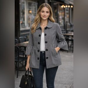 AB Studio Size M Pea Coat Big Buttons 1960's MCM style Fashion Jacket GRAY